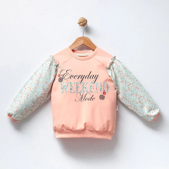 Jolbaby Fırfır Detaylı Baskılı Kız Çocuk Sweatshirt Bluz