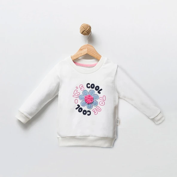 Jolbaby Çiçek Detaylı Kız Bebek Sweatshirt Bluz