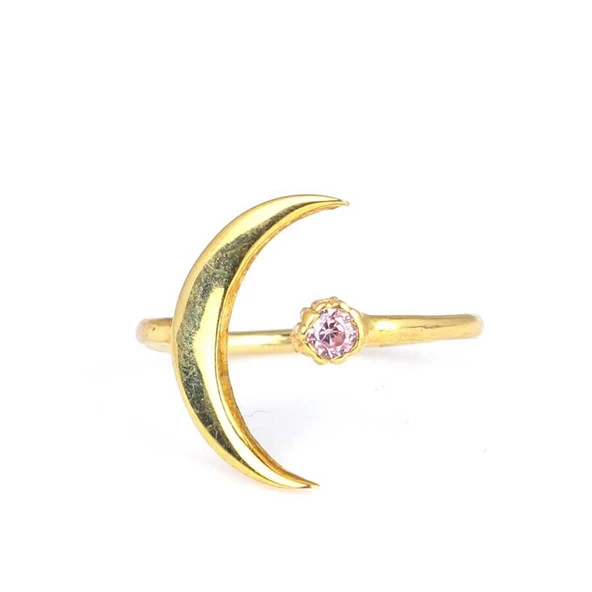 925 Ayar Gümüş Hilal Taşlı Yüzük - Resim 3