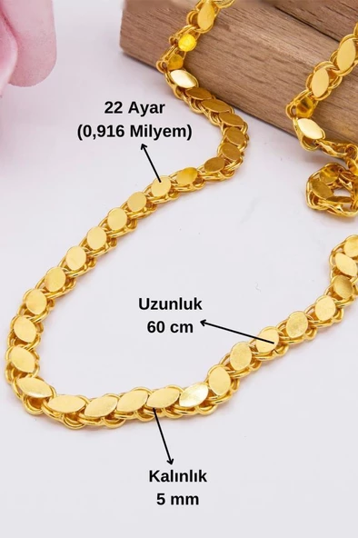 22 Ayar Altın Zincir 5 MM Pullu Halep Zincir 60 CM Uzunluk - 2