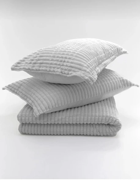 Merinos Çift kişilik Modern Line 3 Parça Battaniye Seti - Gri - 4