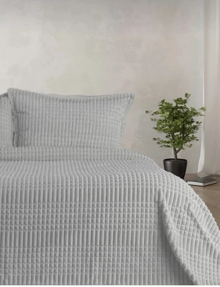 Merinos Çift kişilik Modern Line 3 Parça Battaniye Seti - Gri - 3