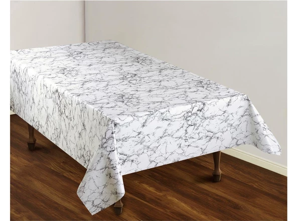 Kesme Masa Örtüsü Muşamba (En 140cm)-Beyaz Mermer Desen