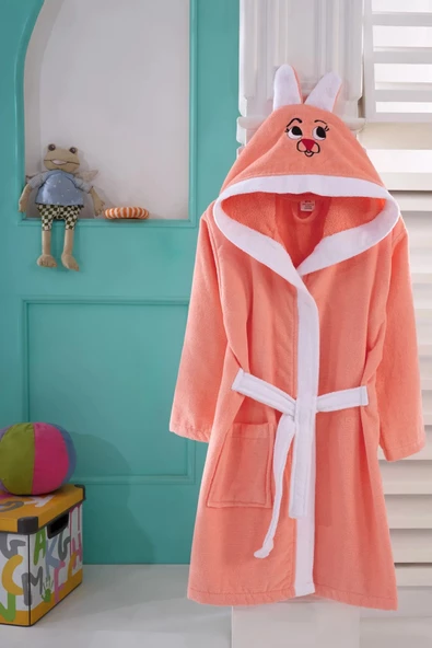 KIDS & BEYBİ çocuk pamuk kapşonlu bornozu 8-9 yaş soman