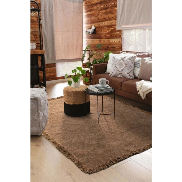 Mandaş Halı Rustik RS01 Beige Dört Tarafı Saçaklı Pamuklu Yıkanabilir Kilim - 120*180