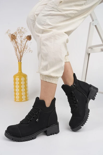 Muggo MOLDE Garantili Kadın Streç Lastik Bağcıklı Fermuarlı Bot - 4