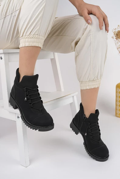 Muggo MOLDE Garantili Kadın Streç Lastik Bağcıklı Fermuarlı Bot - 2