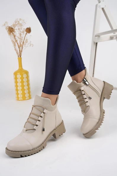 Muggo MOLDE Garantili Kadın Streç Lastik Bağcıklı Fermuarlı Bot - 8