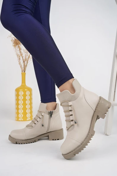 Muggo MOLDE Garantili Kadın Streç Lastik Bağcıklı Fermuarlı Bot - 9