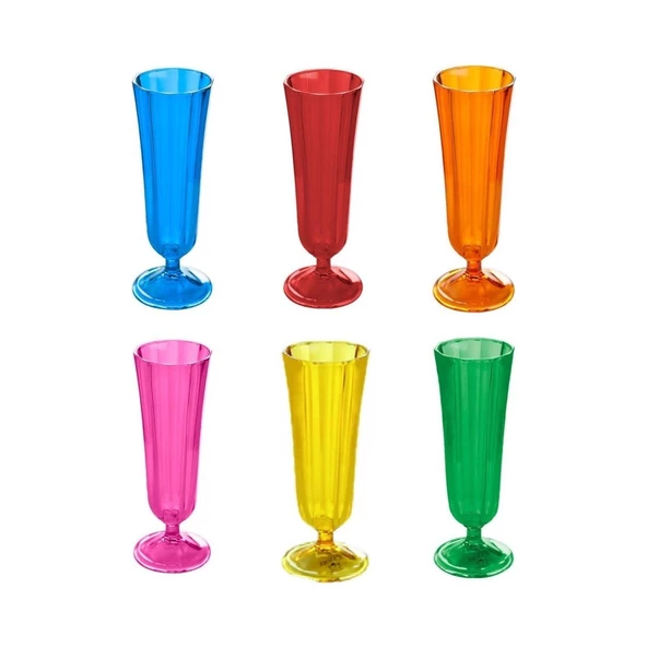 Porland Flüt Şampanya Bardağı Karma Renk 130cc 6lı