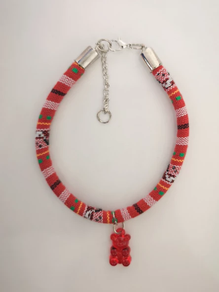 Kedi Köpek Boyun Tasması Bohem Kedi Kolyesi Renkli Jelibon Ayıcık - Kırmızı - 5