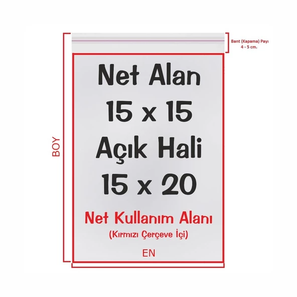 15x15+5 cm. (15*20) 500 Adet - Şeffaf Bantlı Yapışkanlı OPP Jelatin Poşet