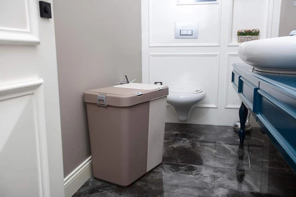 Motek Mt09 80 Litre Çift Gözlü Kirli Çamaşır Sepeti Pratik Kapaklı iki Gözlü - 8