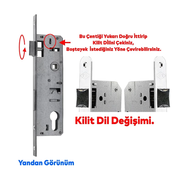 Kale Kapı Gömme Kilit Gövde Wc Banyo Kilidi Gövdesi Silindirli Barelli Anahtarlı Kilitli 40 mm - 3
