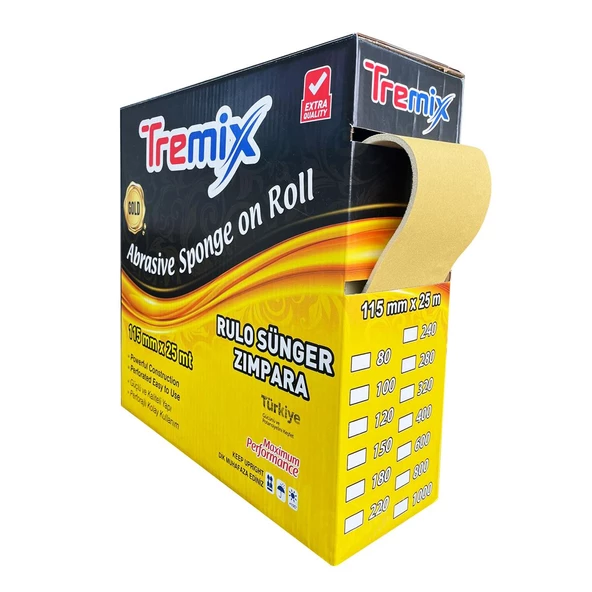 Tremix Rulo Soft Sünger Zımpara Gold 25 Metre 180 Kum - 2