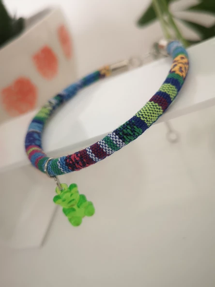 Kedi Köpek Boyun Tasması Bohem Kedi Kolyesi Renkli Jelibon Ayıcık - Açık Mavi - 2