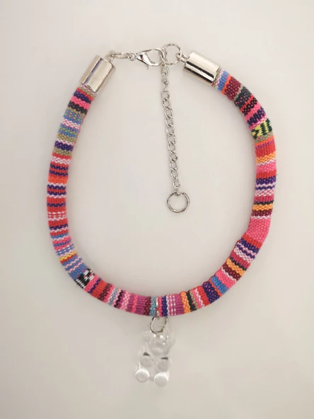 Kedi Köpek Boyun Tasması Bohem Kedi Kolyesi Renkli Jelibon Ayıcık - Pembe - 5