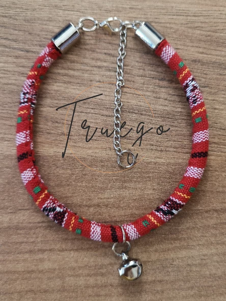 Zilli Kedi Köpek Boyun Tasması Bohem Kedi Kolyesi - Kırmızı - 2