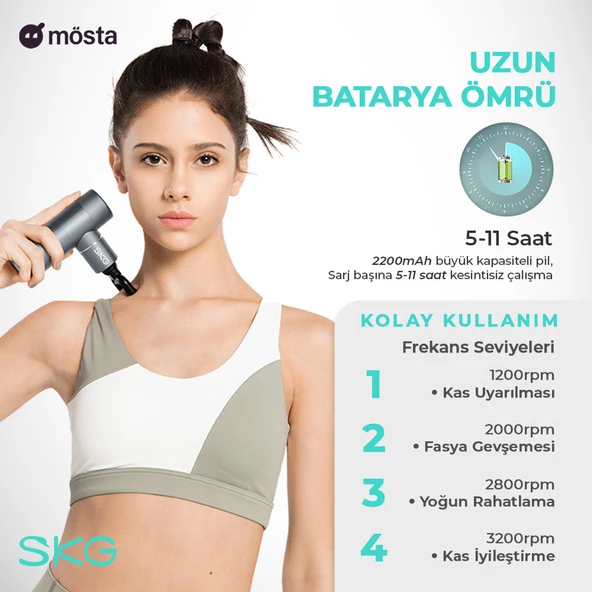 SKG F3 Masaj Tabancası, 4 Darbe Yoğunluğu, Farklı Bölge İçin 4 modüler Masaj Başlığı, - 4
