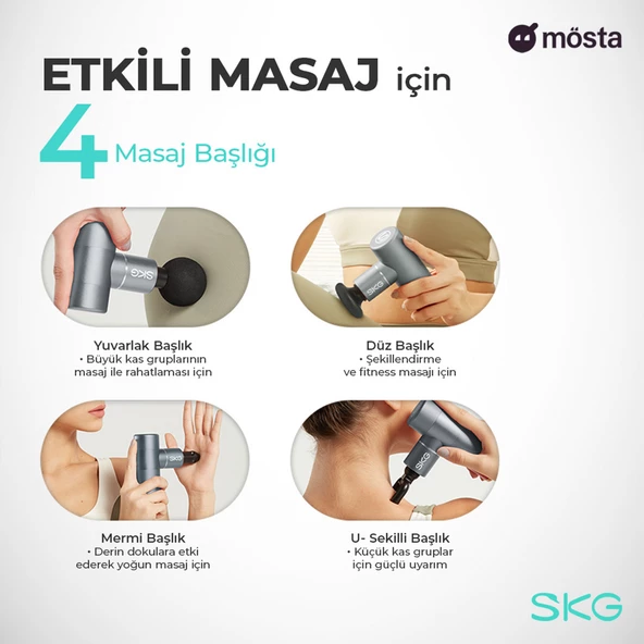 SKG F3 Masaj Tabancası, 4 Darbe Yoğunluğu, Farklı Bölge İçin 4 modüler Masaj Başlığı, - 5