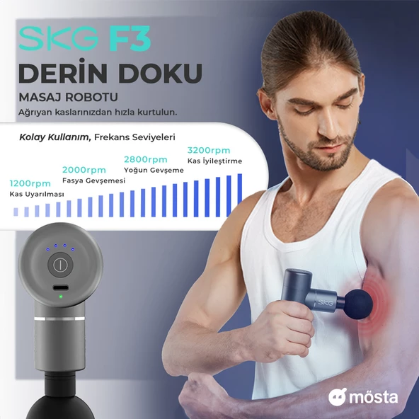SKG F3 Masaj Tabancası, 4 Darbe Yoğunluğu, Farklı Bölge İçin 4 modüler Masaj Başlığı, - 8