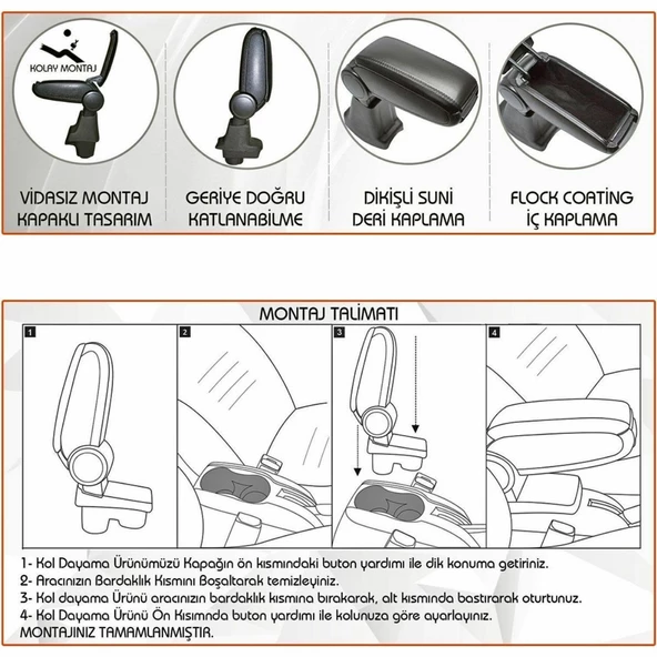 NİKEN Ford connect kol dayama kolçak vidasız orta konsol niken 2002 / 2009 - 4