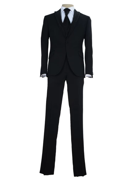 Cengiz İnler Kırçıllı Taşlı Kırlangıç Yaka Tek Düğme Damatlık - 3