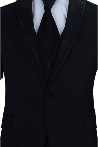 Cengiz İnler Kırçıllı Taşlı Kırlangıç Yaka Tek Düğme Damatlık - 2