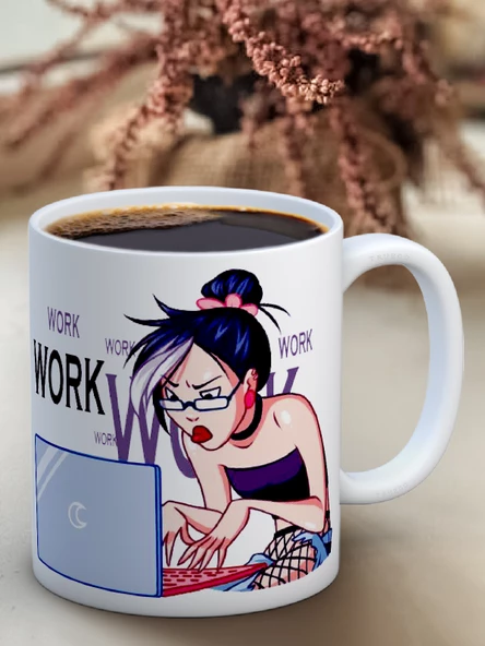 Baskılı Kupa Bardak Seramik Mug - Work work