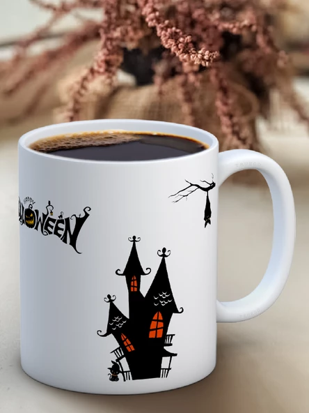 Baskılı Kupa Bardak Seramik Mug - Perili Ev Halloween