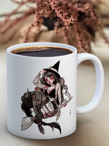 Baskılı Kupa Bardak Seramik Mug -  Witch