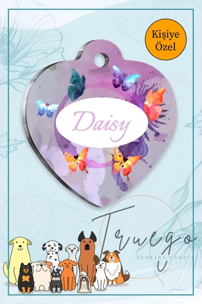 Kelebekler Kedi Köpek Künyesi Kalp Şekilli