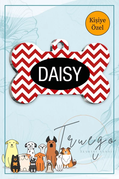 Kırmızı Beyaz Çizgi Kedi Köpek Künyesi Kemik Şekilli