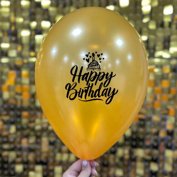 12" Happy Birthday Baskılı Balon Gold 1+1 - 100 Adet