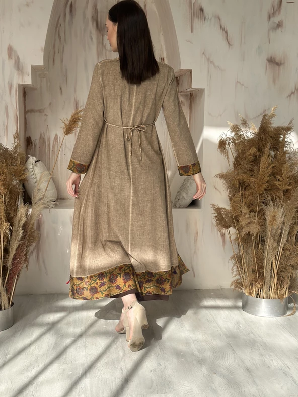 KADIN YAZLIK PAMUKLU ASTARLI TESETTÜR ELBİSE CAMEL - BUTİK ESRA KANDEMİR 92043 - Resim 8