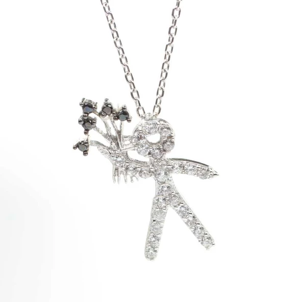 925 Ayar Gümüş Buket Tutan Çocuk Kolyesi - Resim 4