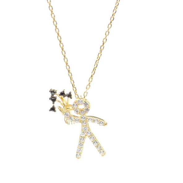 925 Ayar Gümüş Buket Tutan Çocuk Kolyesi - Resim 2