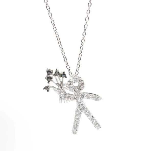 925 Ayar Gümüş Buket Tutan Çocuk Kolyesi - Resim 5