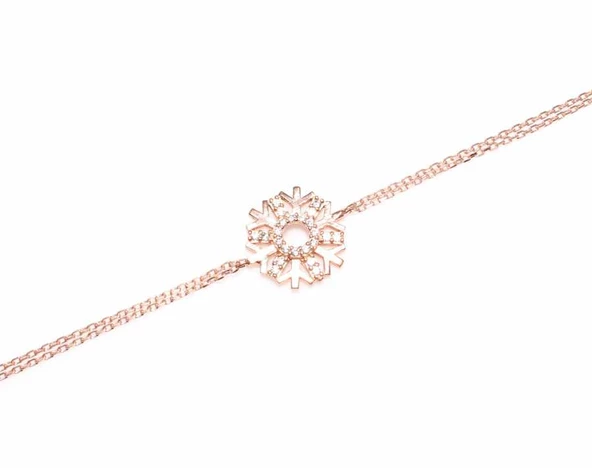 925 Ayar Gümüş Tılsımlı Kar Tanesi Bileklik Pembe - Beyaz Taş ürün görseli 1