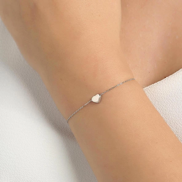 925 Ayar Gümüş Kalp Bileklik, Beyaz - Resim 4