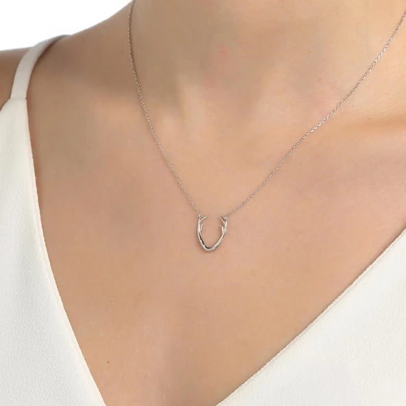 925 Ayar Gümüş Boynuz Kolye - Resim 7