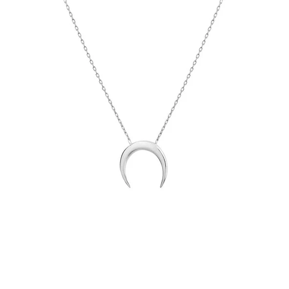 925 Ayar Gümüş Minik Yarım Ay Kolye - Resim 2