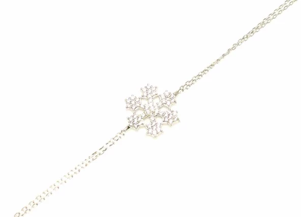 925 Ayar Gümüş Yıldız Kar Tanesi Bileklik, Beyaz Taş ürün görseli 1