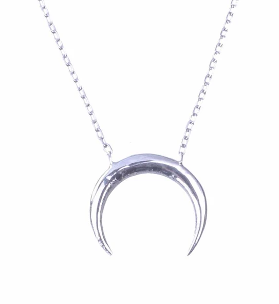 925 Ayar Gümüş Minik Yarım Ay Kolye - Resim 3