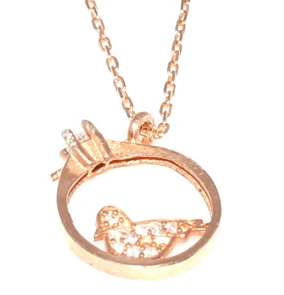 925 Ayar Gümüş Güvercinli Tektaş Kolye, Beyaz - Beyaz Taş - Resim 6