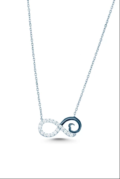925 Ayar Gümüş Sonsuzluk Modeli Kolye - Beyaz Taş - Resim 10