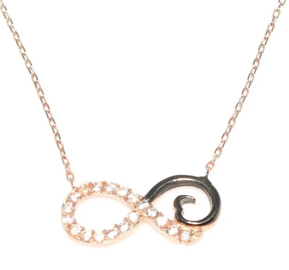 925 Ayar Gümüş Sonsuzluk Modeli Kolye - Beyaz Taş - Resim 7