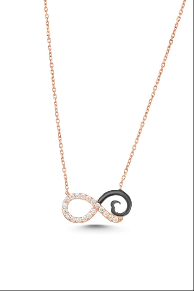 925 Ayar Gümüş Sonsuzluk Modeli Kolye - Beyaz Taş - Resim 9