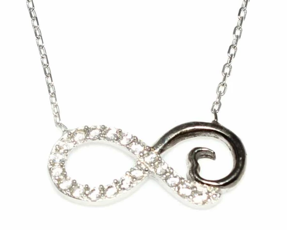 925 Ayar Gümüş Sonsuzluk Modeli Kolye - Beyaz Taş - Resim 4
