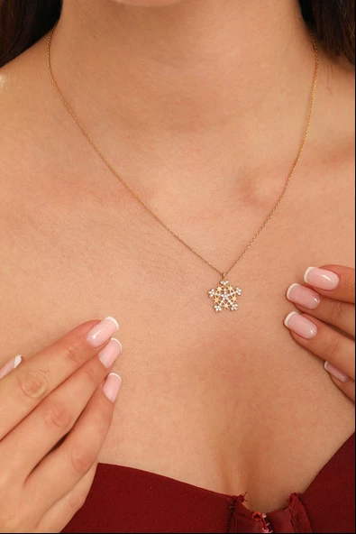 925 Ayar Gümüş Yıldızlı Kar Tanesi Kolye ürün görseli